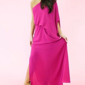 TEGGY ONE SHOULDER MAXI DRESS - LARGE / FUCHSIA